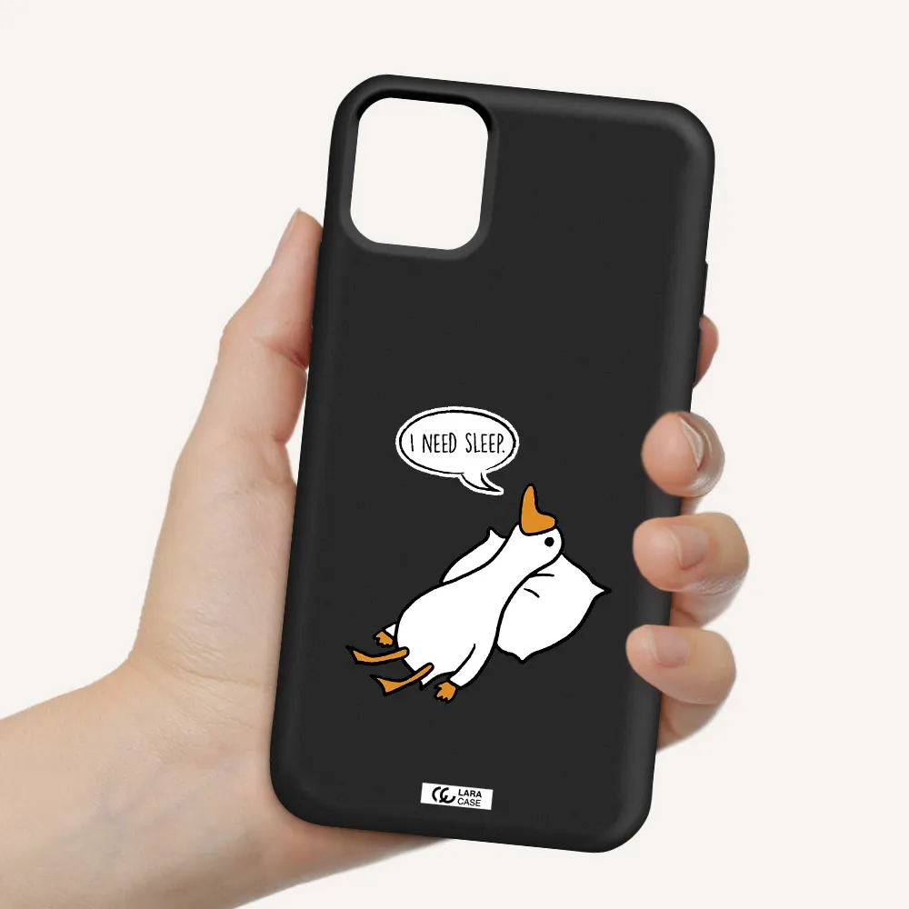 a cartoon of a duck with a pillow Apple iPhone 11 Silicone black Case