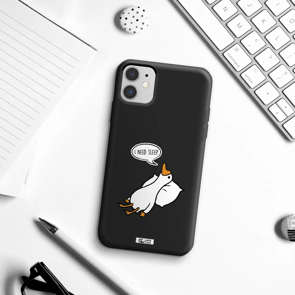 a cartoon of a duck with a pillow Apple iPhone 11 Silicone black Case