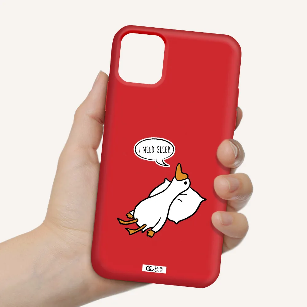 a cartoon of a duck with a pillow Apple iPhone 11 Silicone Imperial Red Case