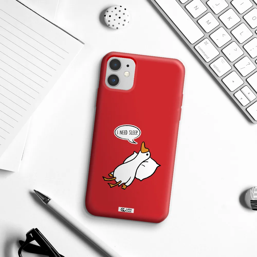 a cartoon of a duck with a pillow Apple iPhone 11 Silicone Imperial Red Case