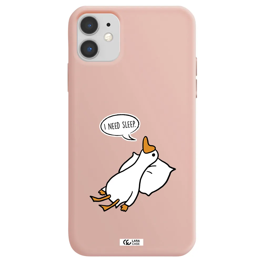 a cartoon of a duck with a pillow Apple iPhone 11 Silicone pastel pink Case