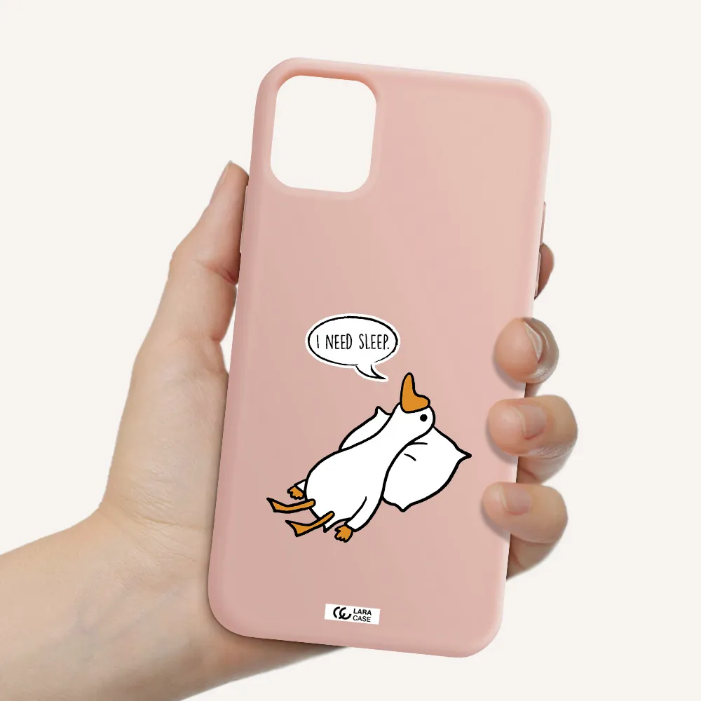 a cartoon of a duck with a pillow Apple iPhone 11 Silicone pastel pink Case