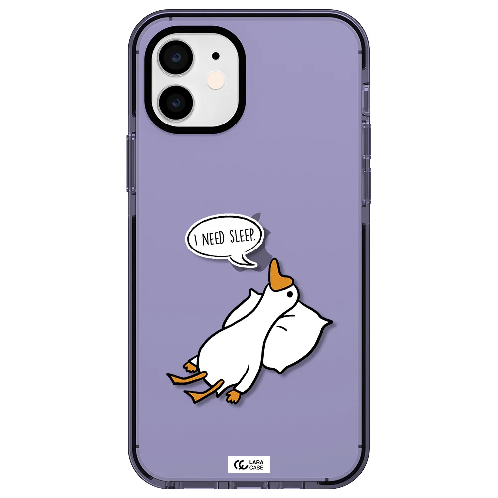 a cartoon of a duck with a pillow Apple iPhone 12 impact Lilac Case