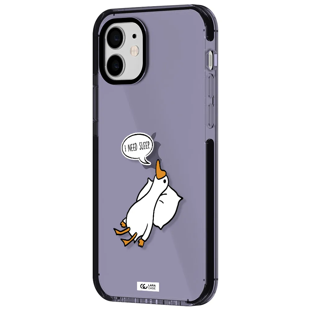 a cartoon of a duck with a pillow Apple iPhone 12 impact Lilac Case