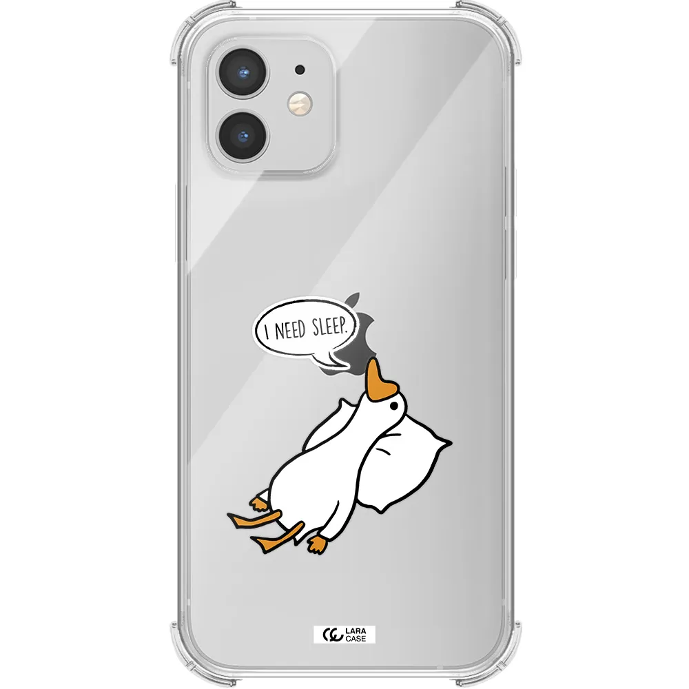 a cartoon of a duck with a pillow Apple iPhone 12 mini Clear PC Case