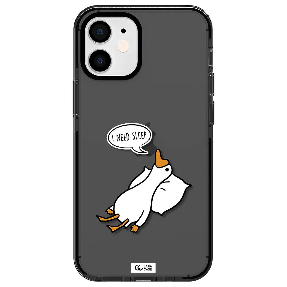 a cartoon of a duck with a pillow Apple iPhone 12 mini impact Smoke Black Case