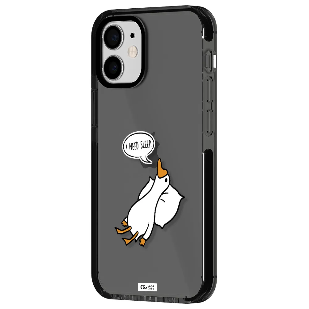 a cartoon of a duck with a pillow Apple iPhone 12 mini impact Smoke Black Case