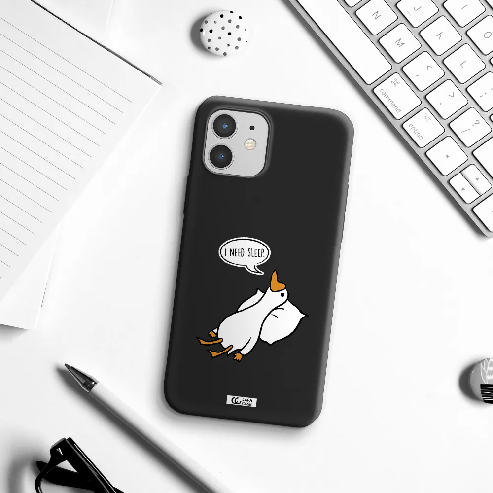 a cartoon of a duck with a pillow Apple iPhone 12 mini Silicone black Case