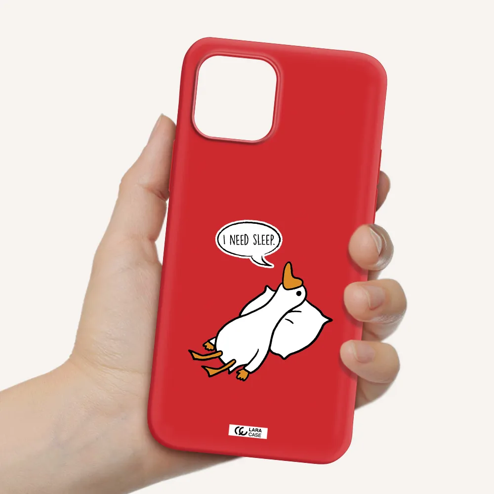 a cartoon of a duck with a pillow Apple iPhone 12 mini Silicone Imperial Red Case