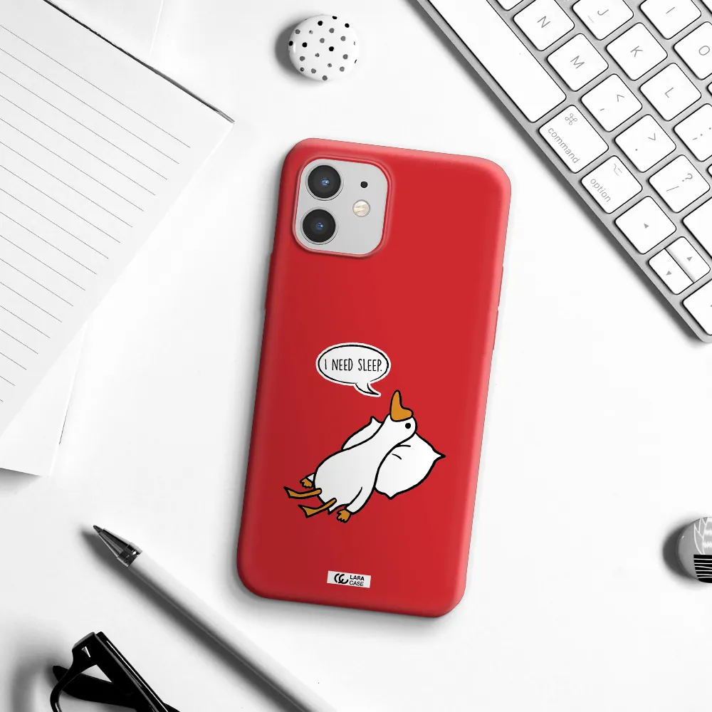 a cartoon of a duck with a pillow Apple iPhone 12 mini Silicone Imperial Red Case