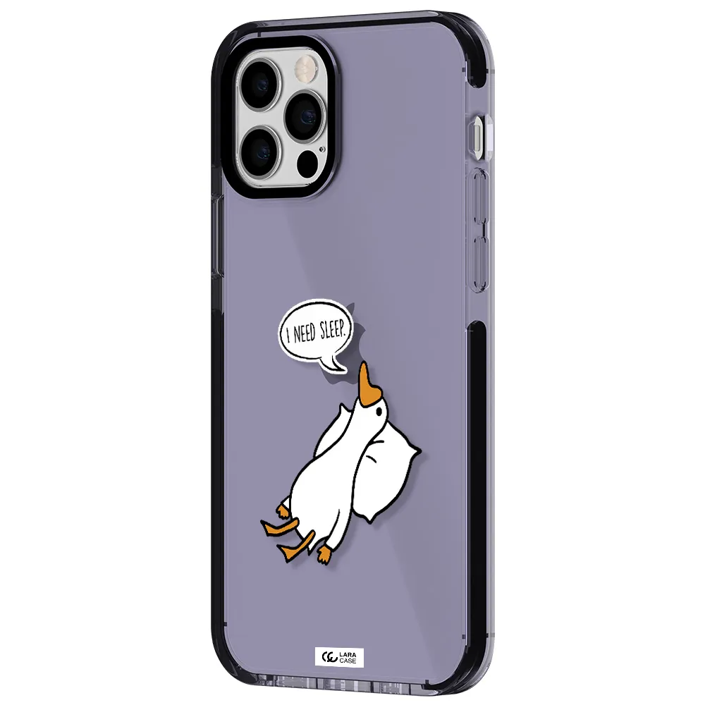 a cartoon of a duck with a pillow Apple iPhone 12 pro impact Lilac Case