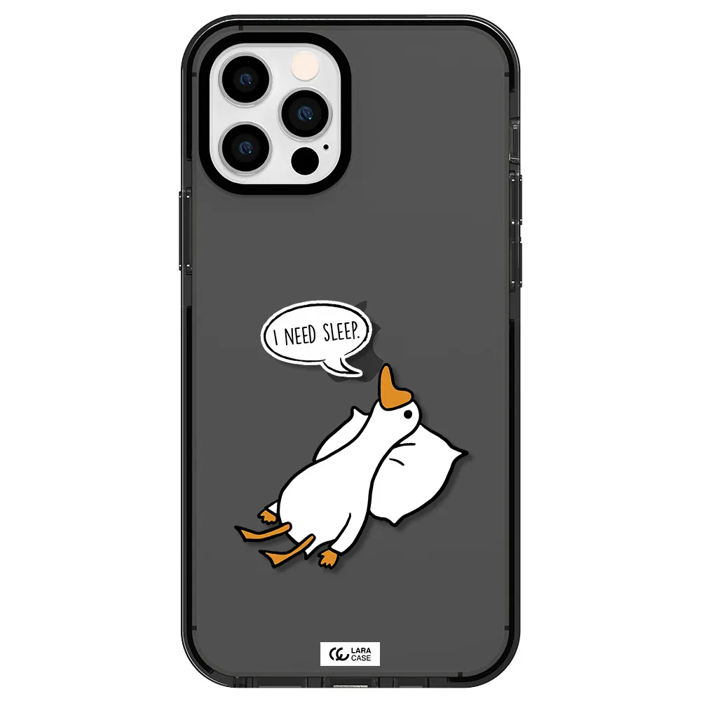 a cartoon of a duck with a pillow Apple iPhone 12 pro impact Smoke Black Case