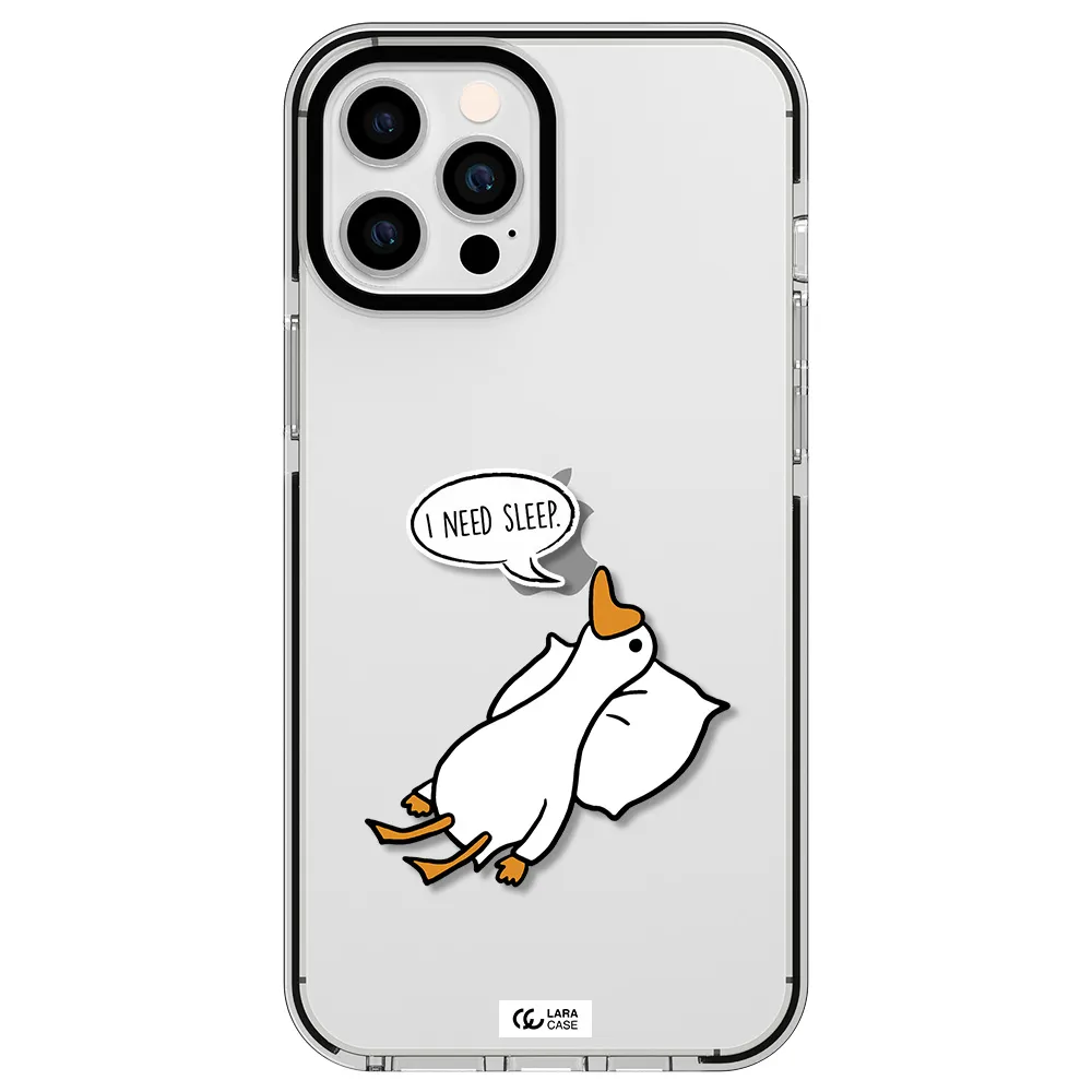 a cartoon of a duck with a pillow Apple iPhone 12 pro max impact black border Case