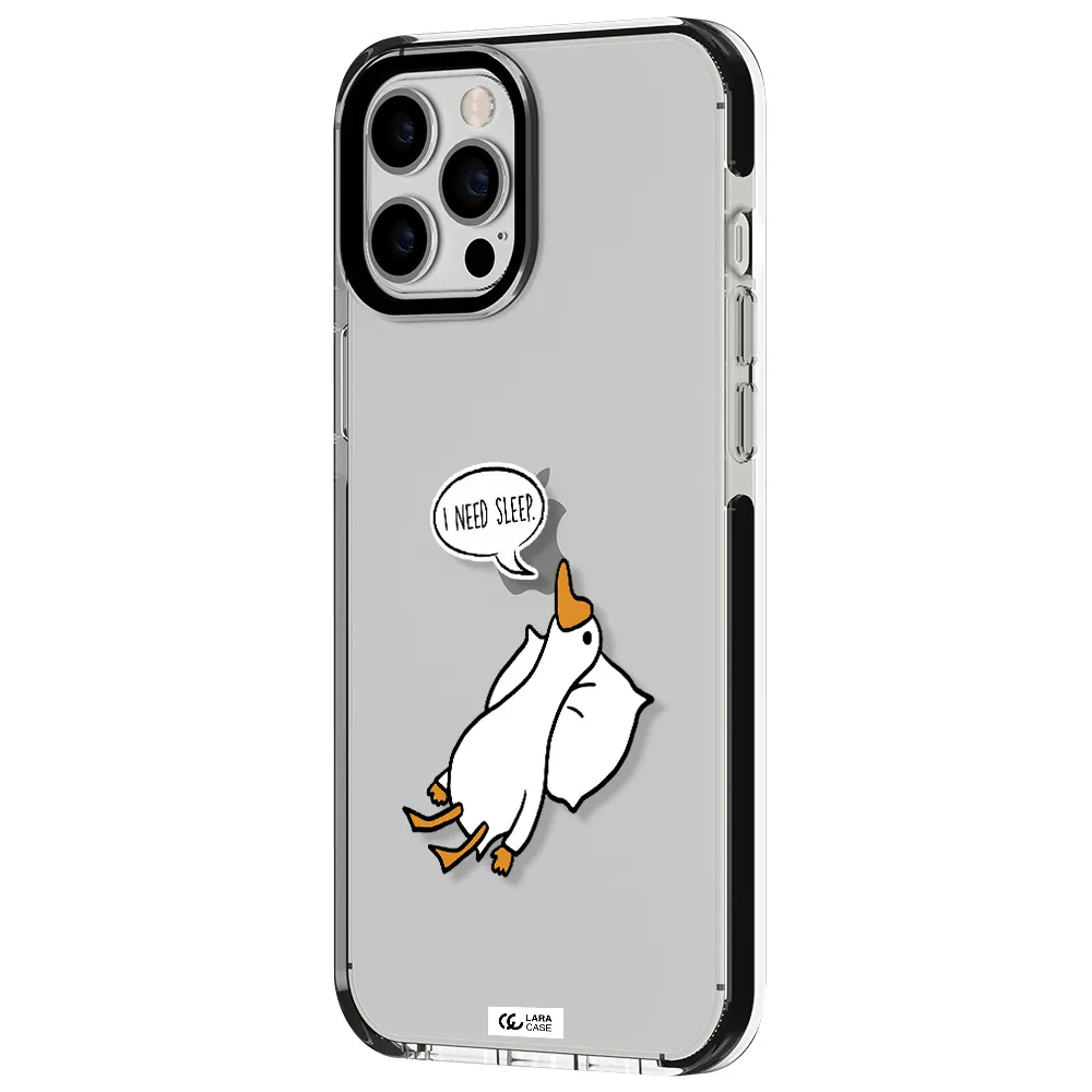 a cartoon of a duck with a pillow Apple iPhone 12 pro max impact black border Case
