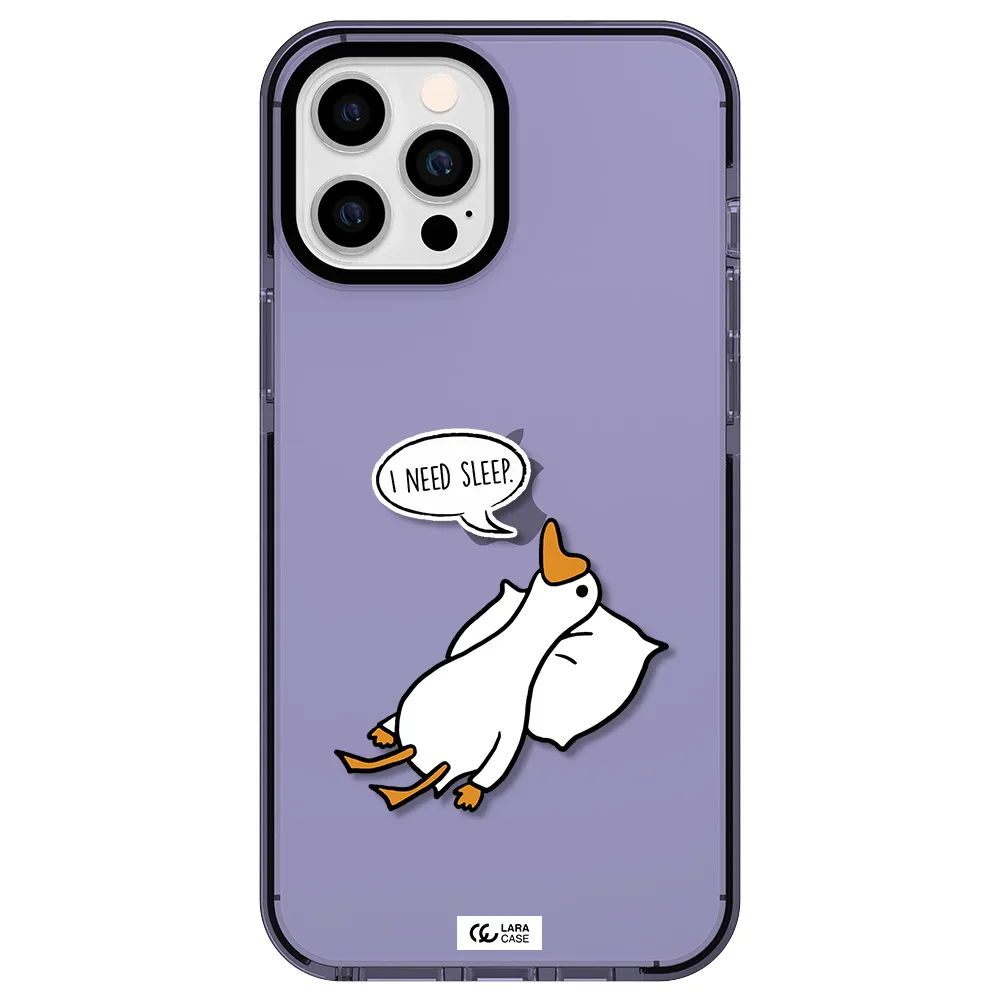 a cartoon of a duck with a pillow Apple iPhone 12 pro max impact Lilac Case