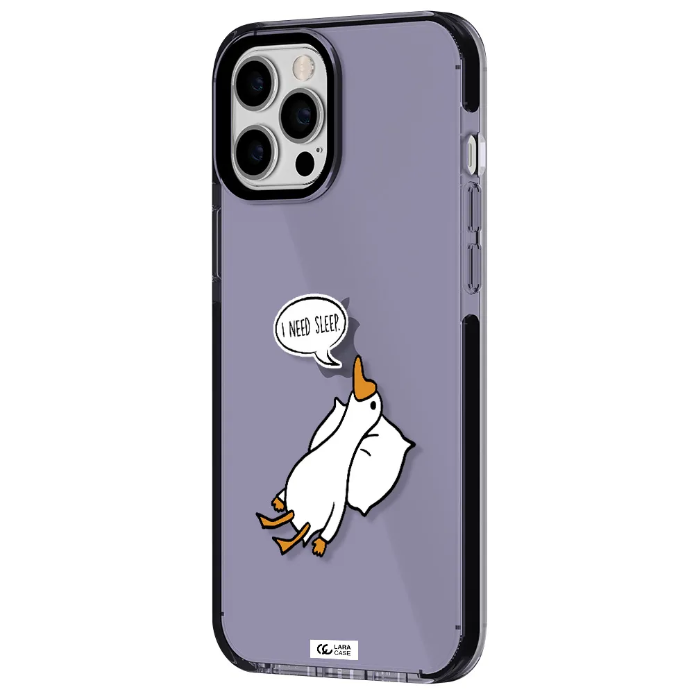 a cartoon of a duck with a pillow Apple iPhone 12 pro max impact Lilac Case