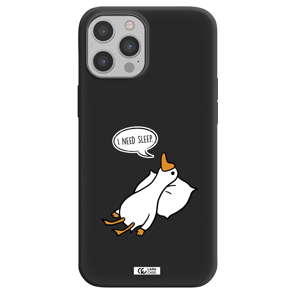 a cartoon of a duck with a pillow Apple iPhone 12 pro max Silicone black Case