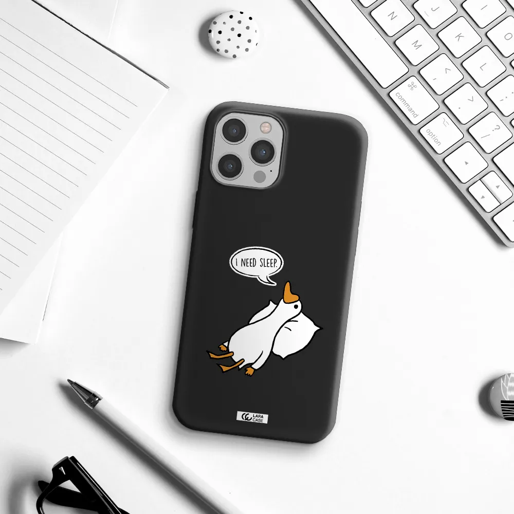 a cartoon of a duck with a pillow Apple iPhone 12 pro max Silicone black Case