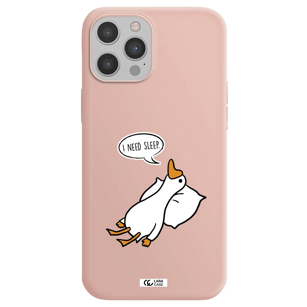 a cartoon of a duck with a pillow Apple iPhone 12 pro max Silicone pastel pink Case