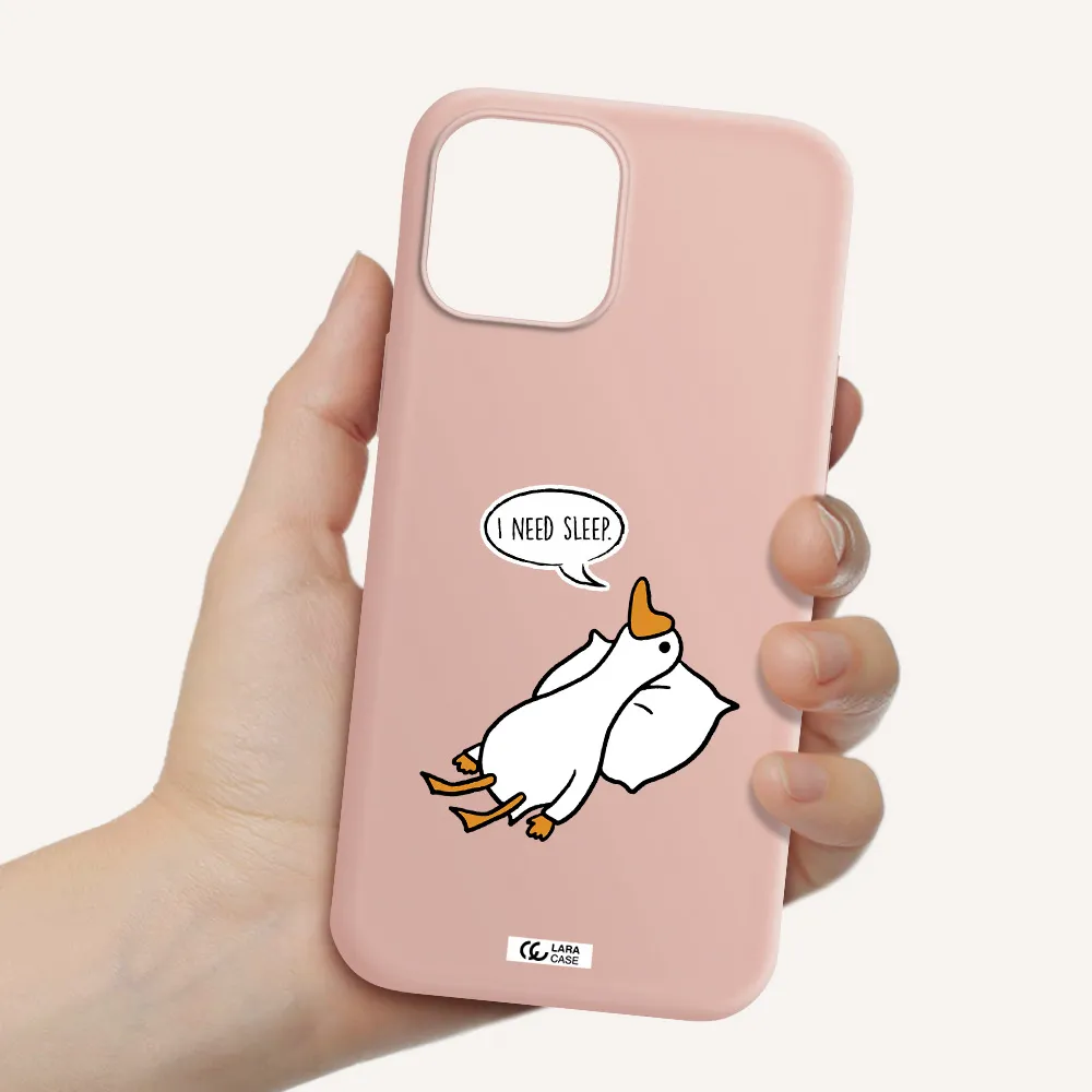 a cartoon of a duck with a pillow Apple iPhone 12 pro max Silicone pastel pink Case