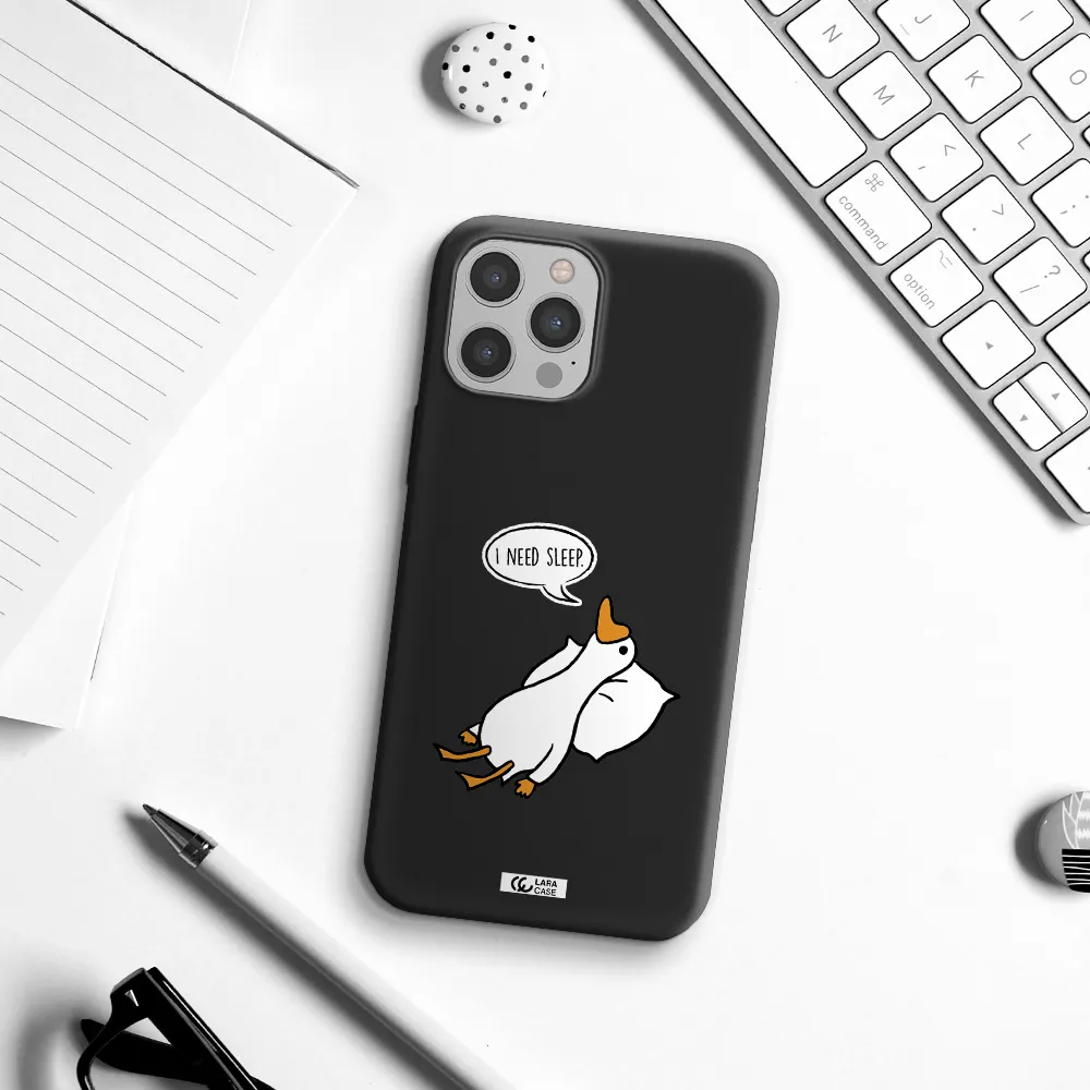 a cartoon of a duck with a pillow Apple iPhone 12 pro Silicone black Case