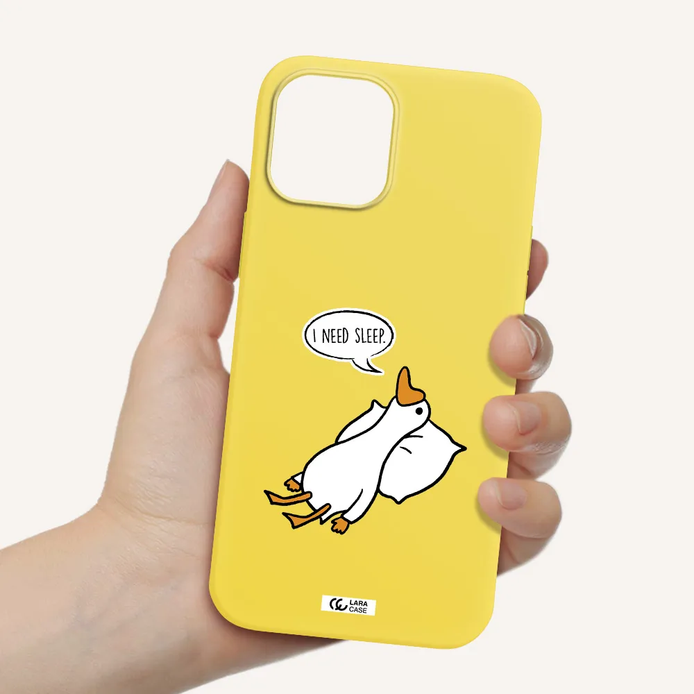 a cartoon of a duck with a pillow Apple iPhone 12 pro Silicone canary yellow Case