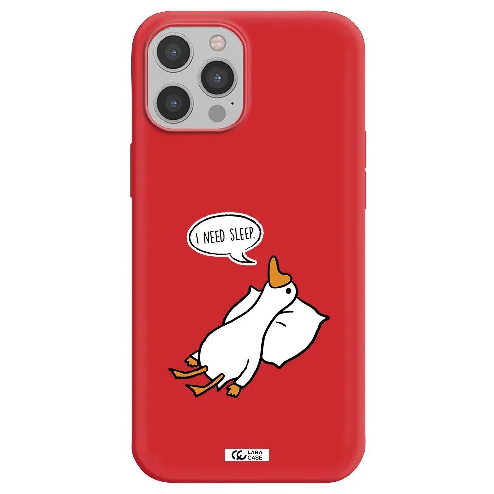 a cartoon of a duck with a pillow Apple iPhone 12 pro Silicone Imperial Red Case