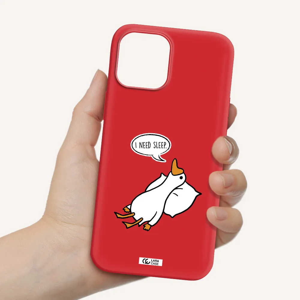 a cartoon of a duck with a pillow Apple iPhone 12 pro Silicone Imperial Red Case