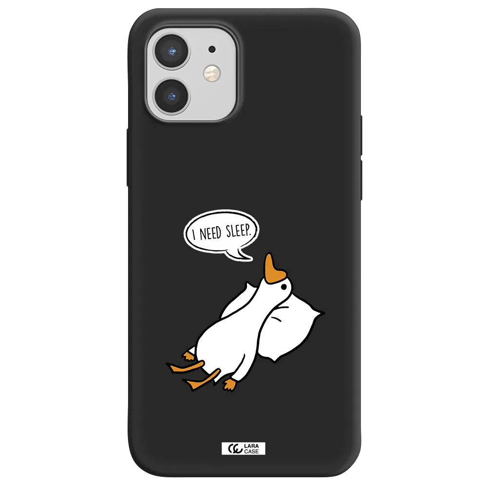 a cartoon of a duck with a pillow Apple iPhone 12 Silicone black Case