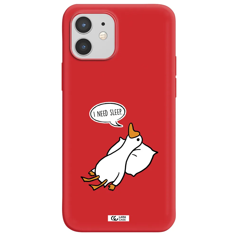 a cartoon of a duck with a pillow Apple iPhone 12 Silicone Imperial Red Case