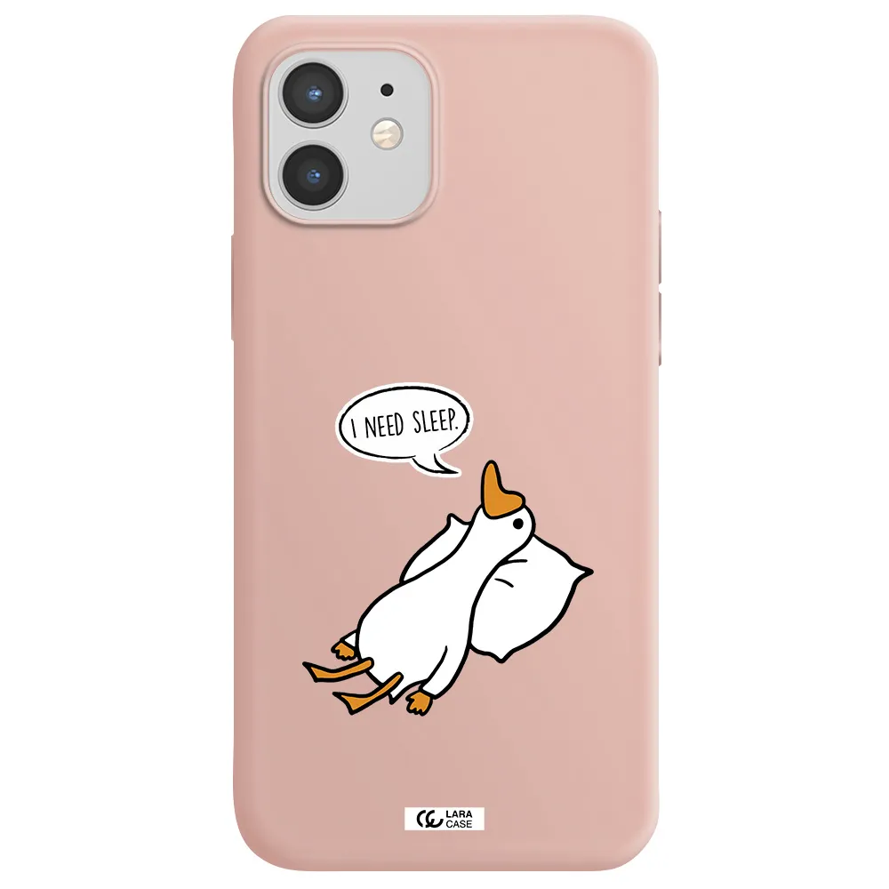a cartoon of a duck with a pillow Apple iPhone 12 Silicone pastel pink Case