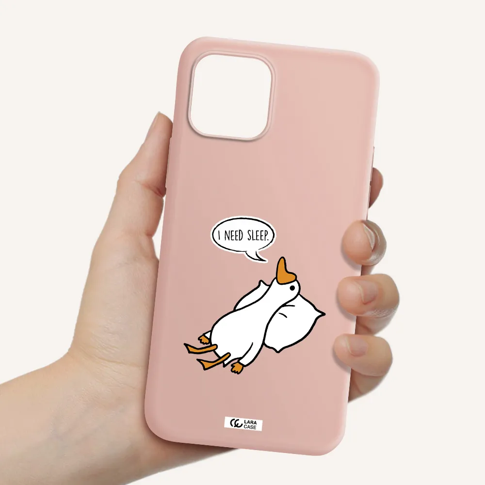 a cartoon of a duck with a pillow Apple iPhone 12 Silicone pastel pink Case