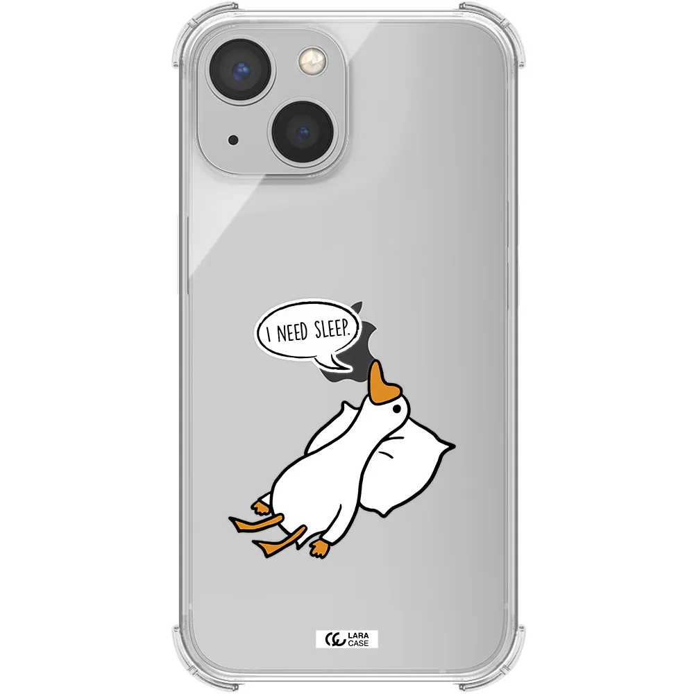 a cartoon of a duck with a pillow Apple iPhone 13 Clear PC Case