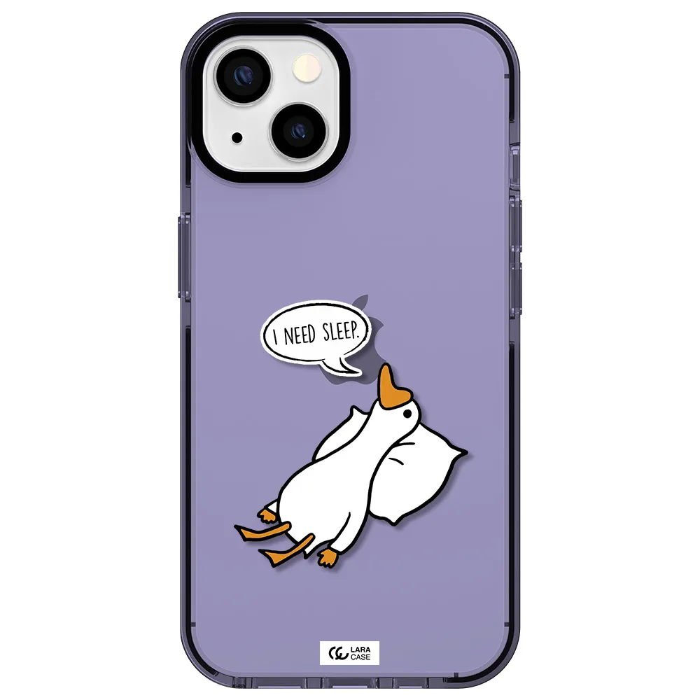 a cartoon of a duck with a pillow Apple iPhone 13 impact Lilac Case
