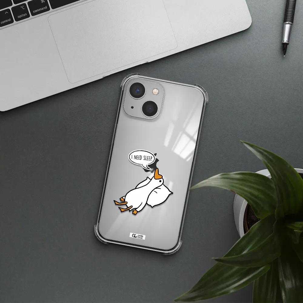a cartoon of a duck with a pillow Apple iPhone 13 mini Clear PC Case