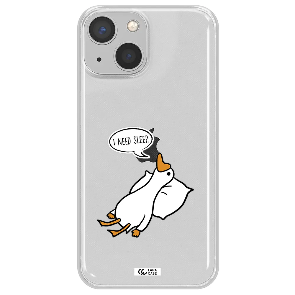 a cartoon of a duck with a pillow Apple iPhone 13 mini Clear TPU Case