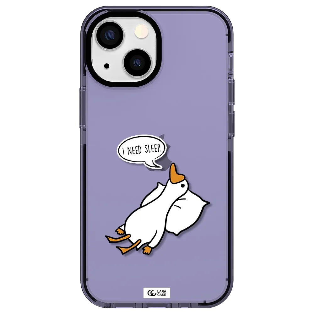 a cartoon of a duck with a pillow Apple iPhone 13 mini impact Lilac Case