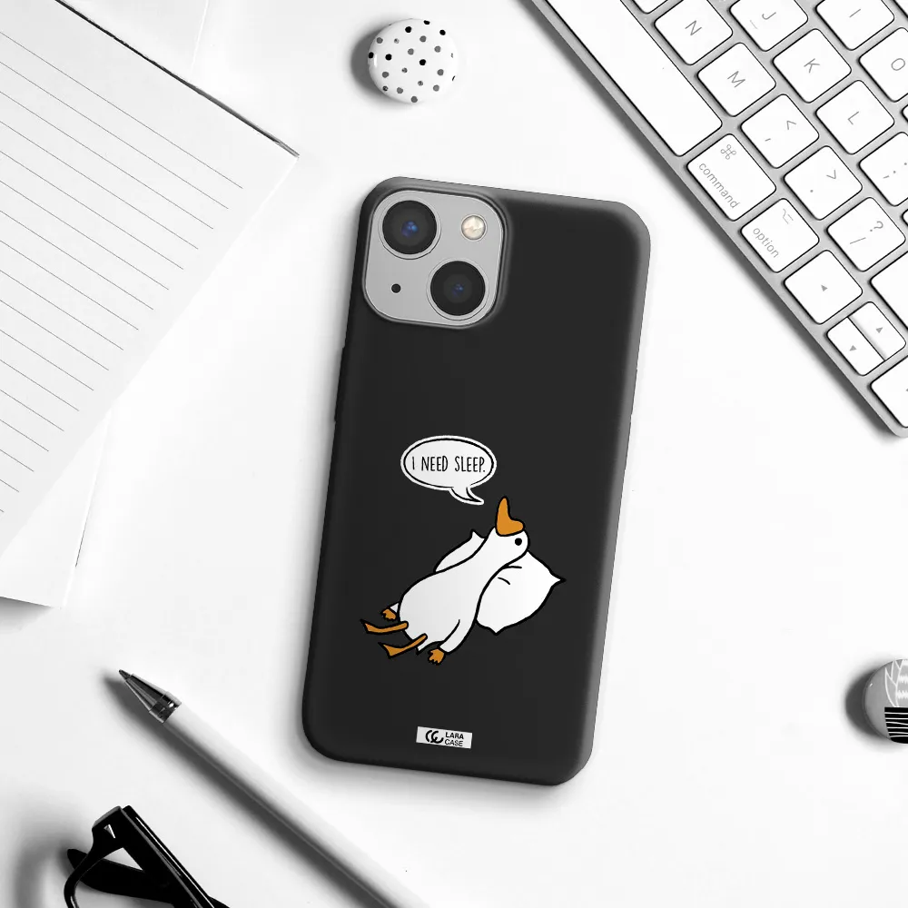 a cartoon of a duck with a pillow Apple iPhone 13 mini Silicone black Case