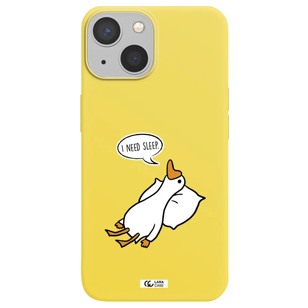 a cartoon of a duck with a pillow Apple iPhone 13 mini Silicone canary yellow Case