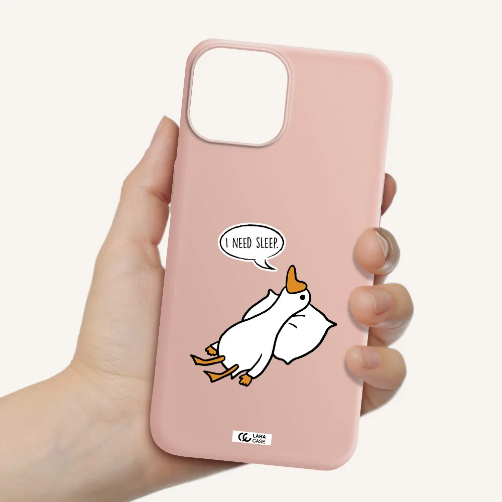 a cartoon of a duck with a pillow Apple iPhone 13 mini Silicone pastel pink Case