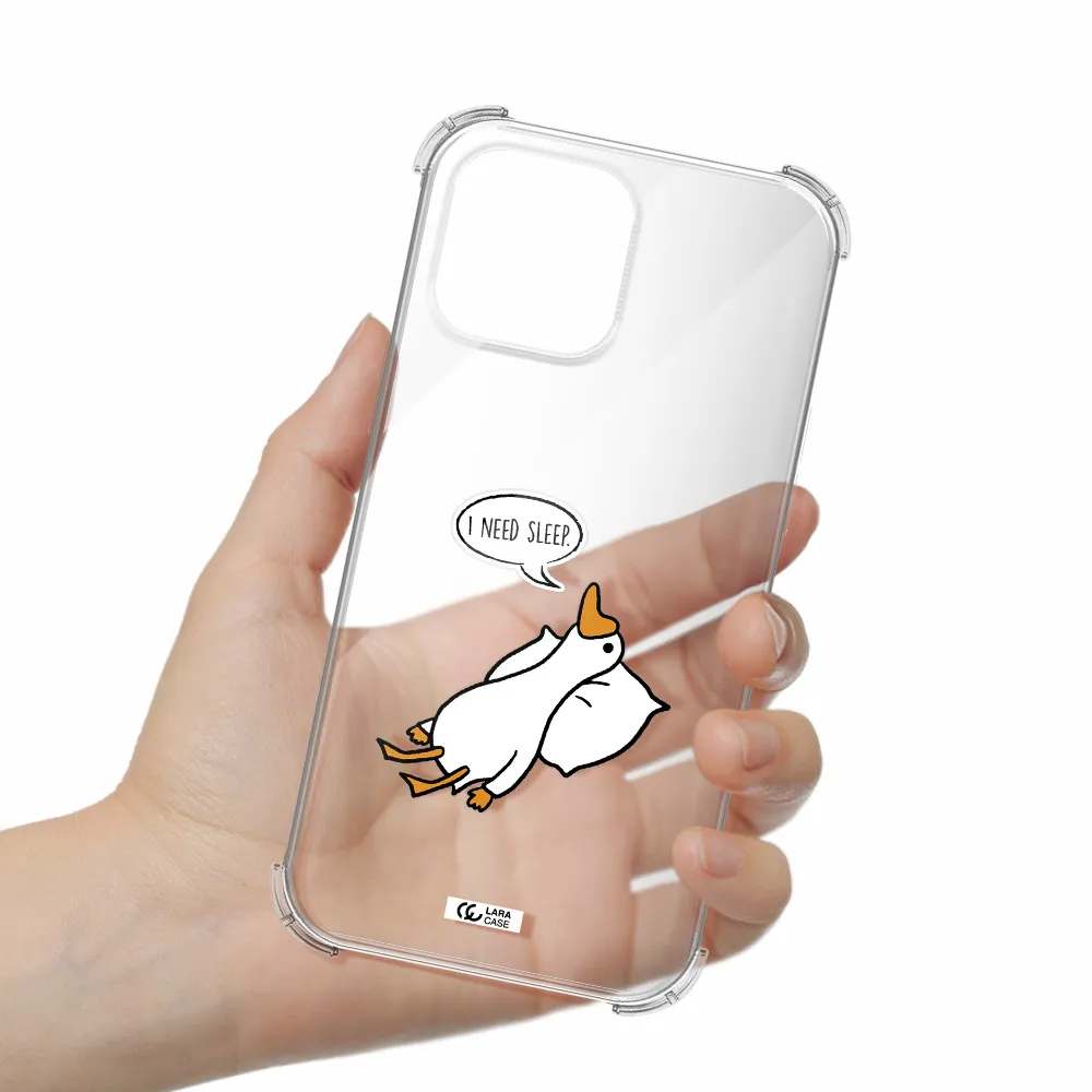 a cartoon of a duck with a pillow Apple iPhone 13 Pro Clear PC Case
