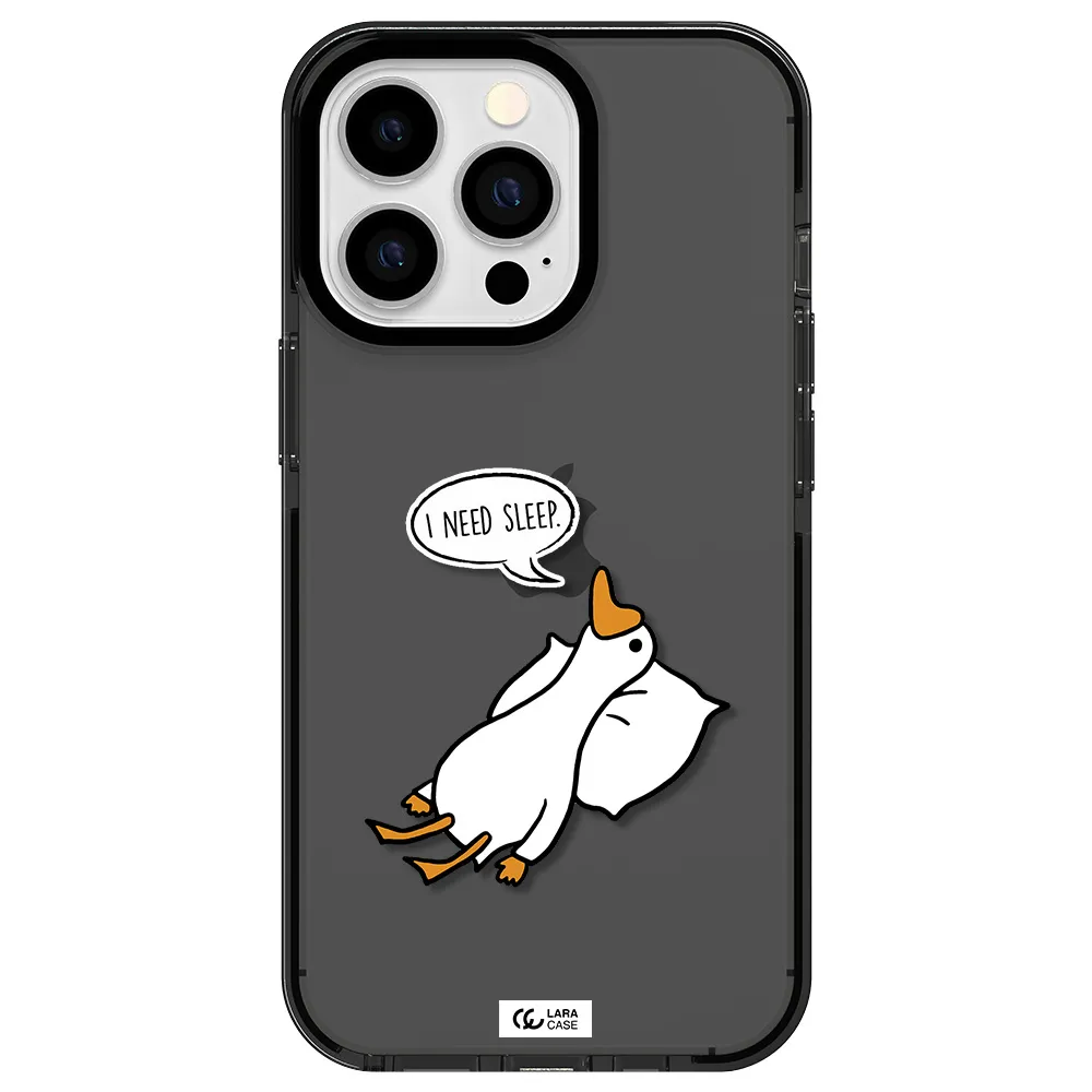 a cartoon of a duck with a pillow Apple iPhone 13 Pro impact Smoke Black Case