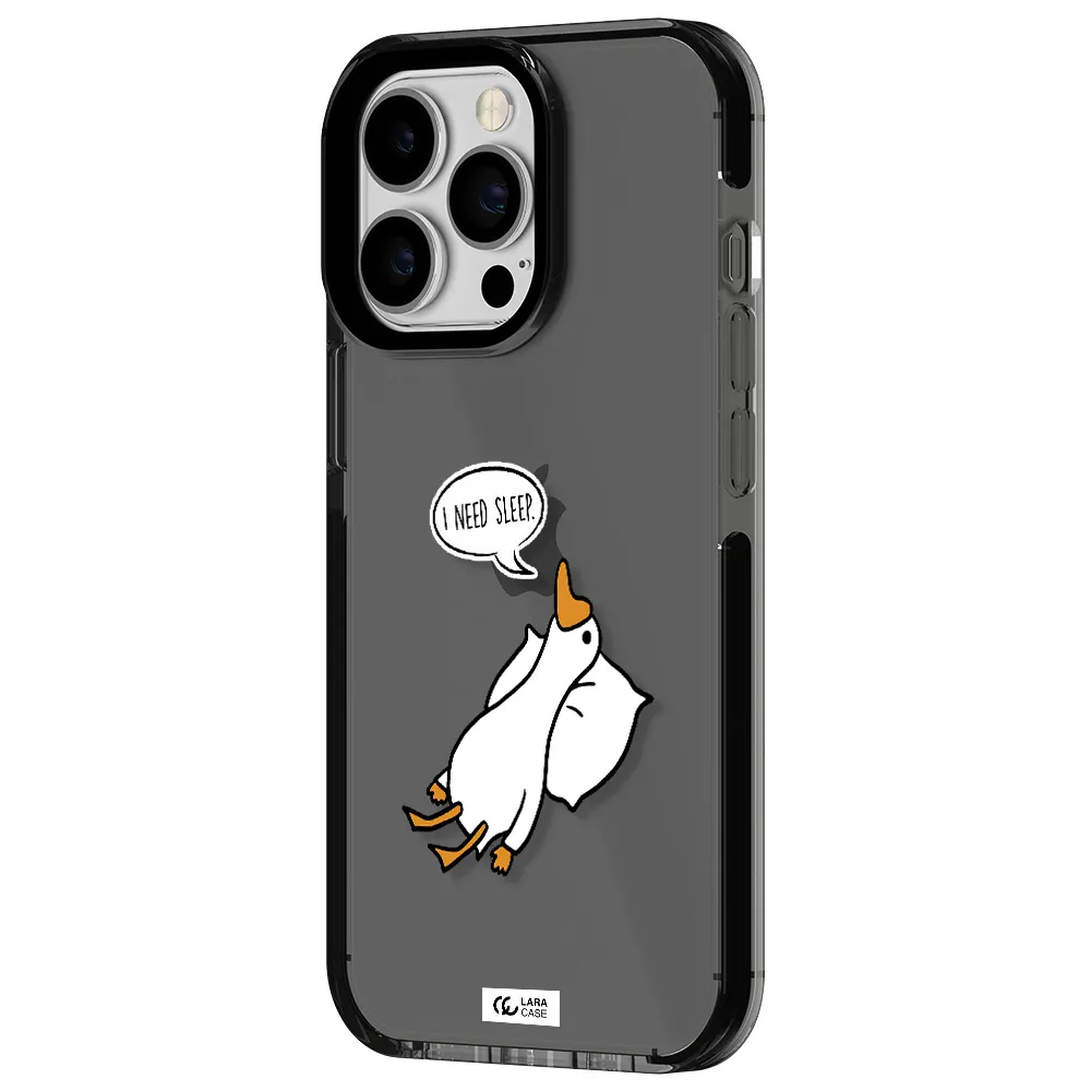 a cartoon of a duck with a pillow Apple iPhone 13 Pro impact Smoke Black Case