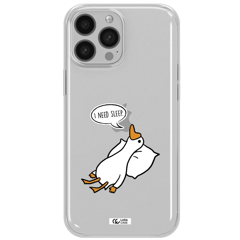 a cartoon of a duck with a pillow Apple iPhone 13 Pro Max Clear TPU Case