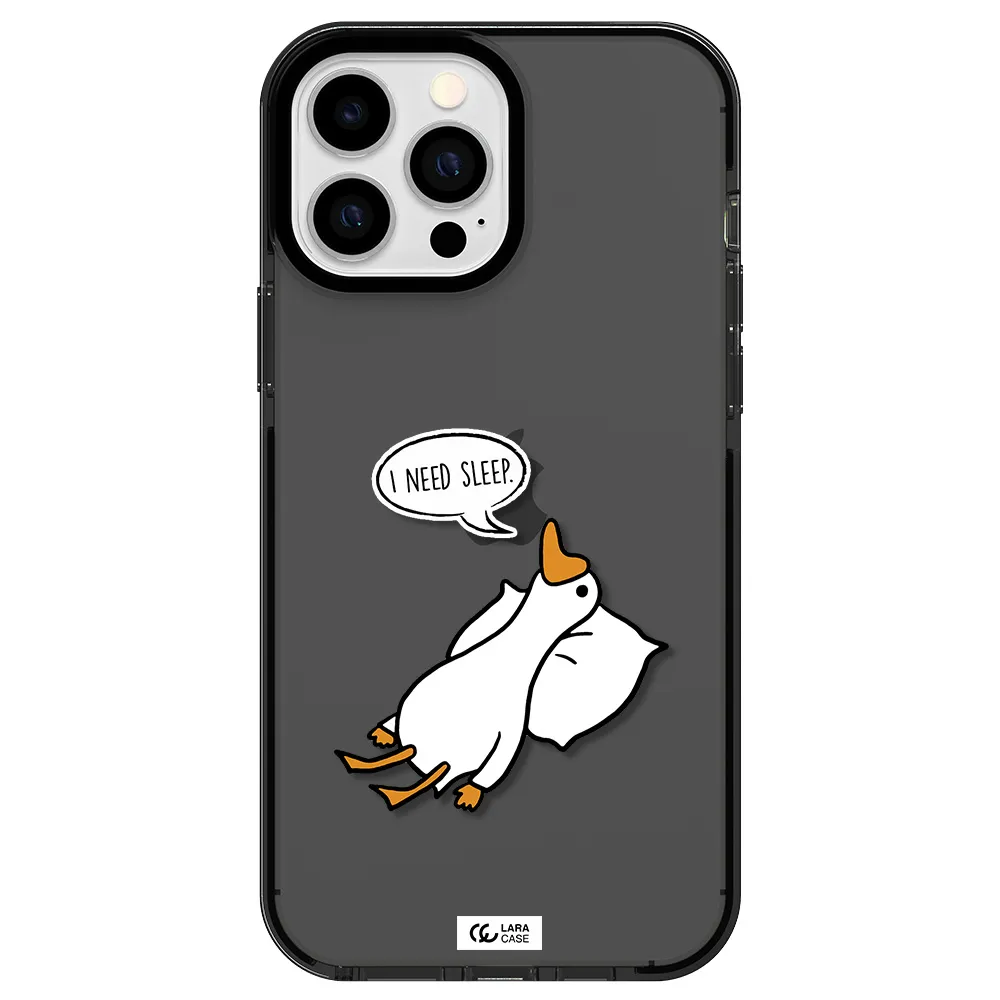 a cartoon of a duck with a pillow Apple iPhone 13 Pro Max impact Smoke Black Case