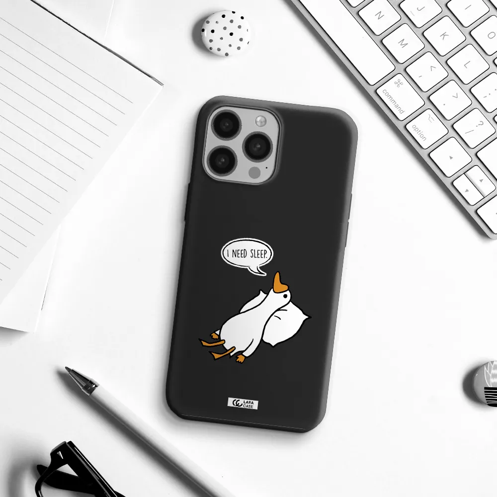 a cartoon of a duck with a pillow Apple iPhone 13 Pro Max Silicone black Case