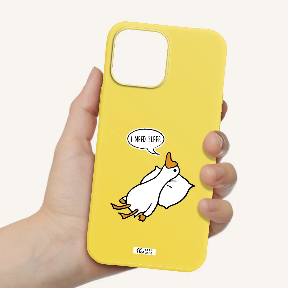 a cartoon of a duck with a pillow Apple iPhone 13 Pro Max Silicone canary yellow Case