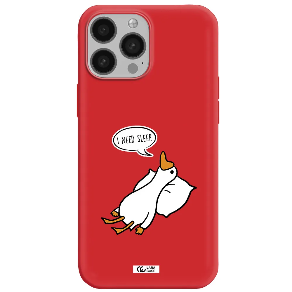 a cartoon of a duck with a pillow Apple iPhone 13 Pro Max Silicone Imperial Red Case
