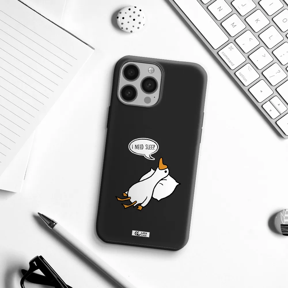 a cartoon of a duck with a pillow Apple iPhone 13 Pro Silicone black Case