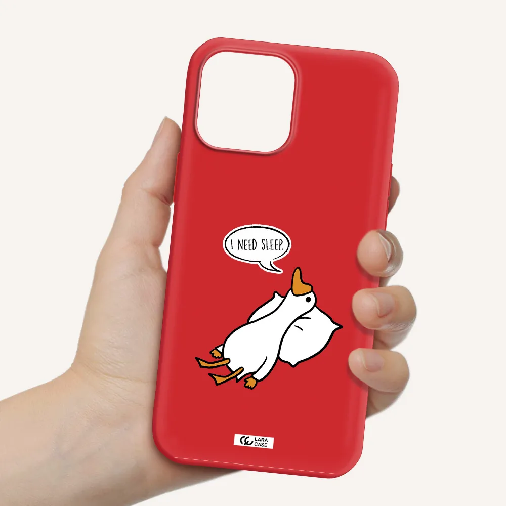 a cartoon of a duck with a pillow Apple iPhone 13 Pro Silicone Imperial Red Case